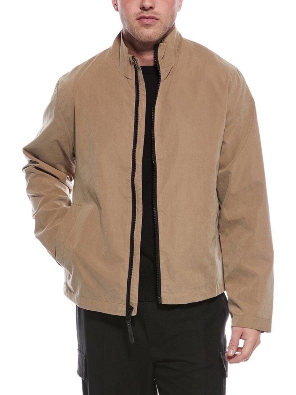 $148 NWT Robert Graham Jacket Men Tan Zip Up Lightweight Peached Stand Collar S